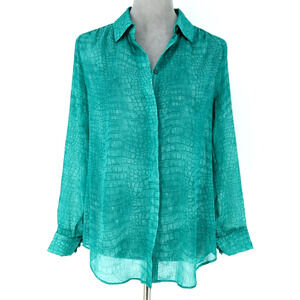 Chicos Top 0 Womens Small 4 Green Chiffon Blouse Snakeskin print Coastal Career